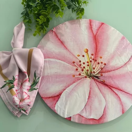 Suplat 8 Capas + 8 Bases Mdf + 8 Guardanapos Floral Rosa 1