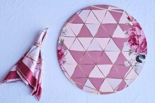 Suplat 8 Capas + 8 Bases Mdf + 8 Guardanapos Floral Rosa Escuro