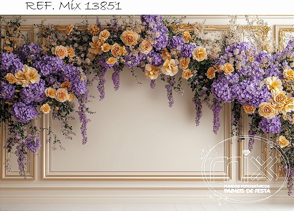 Fundo Fotográfico rosas laranja com lilás