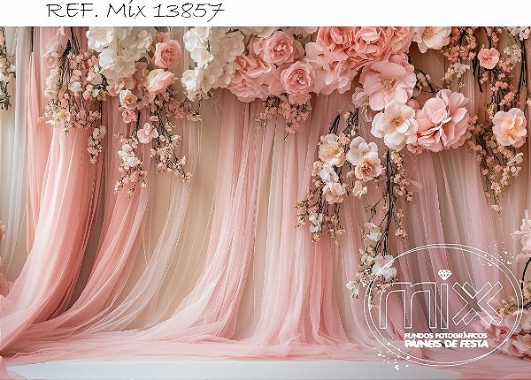 Fundo Fotográfico Voal com flores 3d