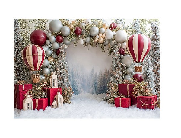 Fundo Fotográfico Preseente Balões Neve