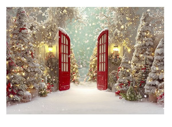 Fundo Fotográfico Porta Neve Árvores de Natal