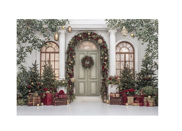 Fundo Fotográfico Porta com Presentes de Natal