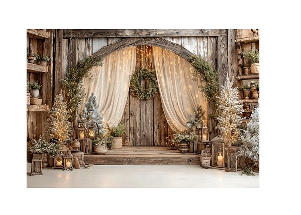 Fundo Fotográfico Madeira Luzes de Natal