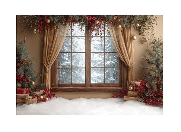Fundo Fotográfico Janela Neve Natal