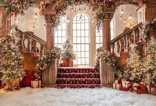 Fundo Fotográfico Árvores Escadas de Natal