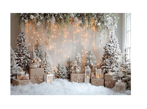 Fundo Fotográfico Luzes Natal branco