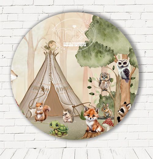 Painel Festa Redondo Sublimado Bosque C/elástico