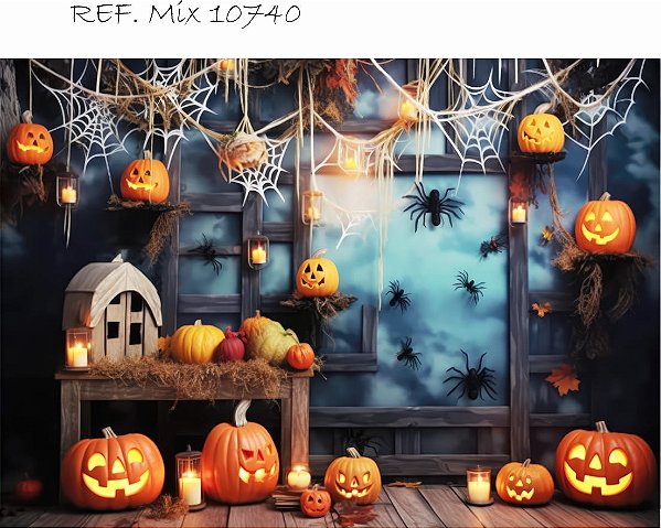 Fundo Fotográfico Halloween aranhas