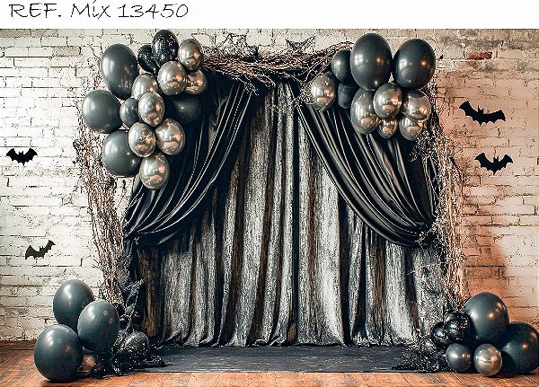 Fundo Fotográfico Halloween Cortina Balões