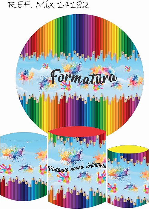 Kit Painel Redondo Sublimado  Formatura Lápis + Trio de Cilindros Veste Fácil