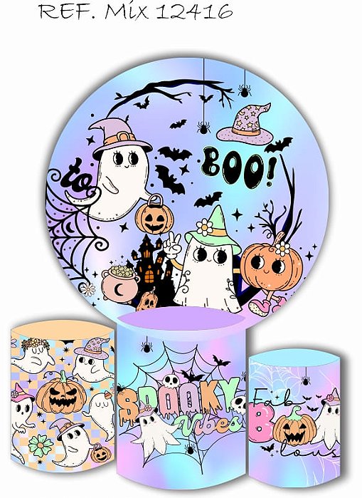 Kit Painel Redondo Sublimado  Halloween Cute