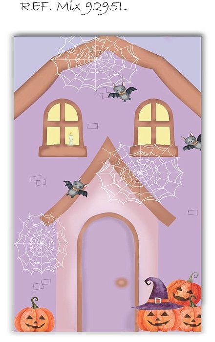 Painel Festa Retangular Em Tecido Halloween Lilás