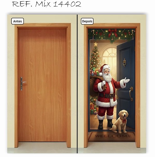 Capa Decorativa para  Porta  Natal Papai Noel
