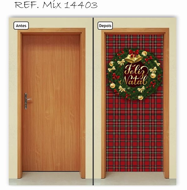 Capa Decorativa para  Porta  Natal Xadrez Guirlanda