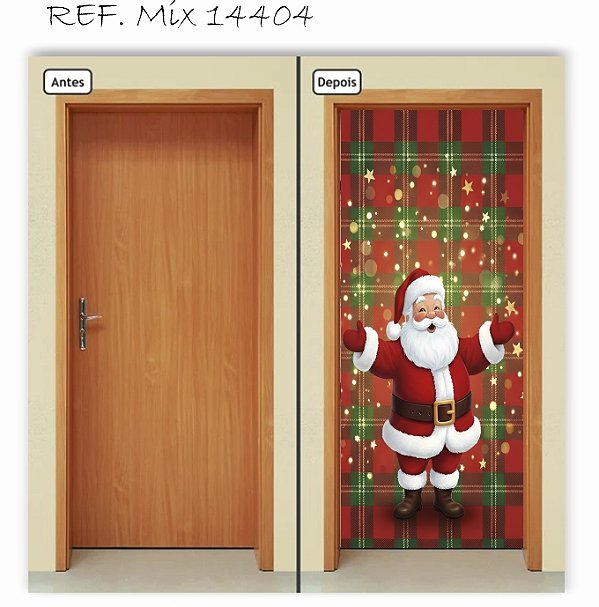 Capa Decorativa para  Porta  Natal Xadrez Papai Noel