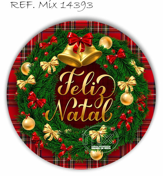 Painel Festa Redondo Sublimado Feliz Natal Guirlanda