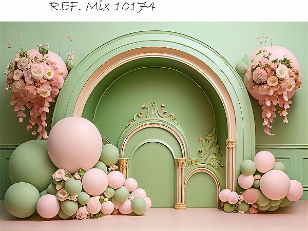 Fundo Fotográfico Smash the cake Rosa e Verde