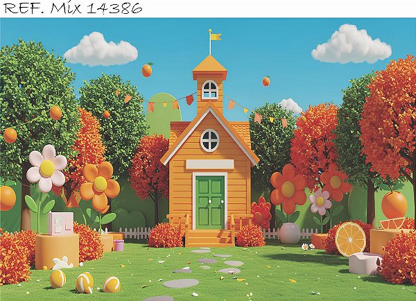 Fundo Fotográfico Colorido Infantil Pomar