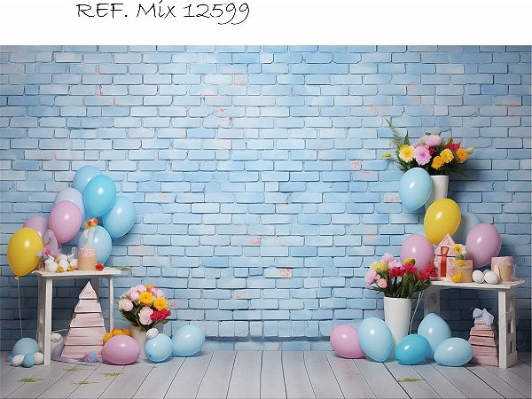 Fundo Fotográfico Sublimado Tijolinhos azul smash cake