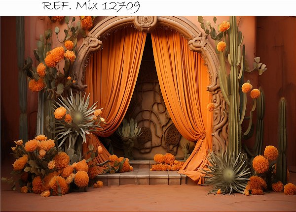 Fundo Fotográfico Sublimado  Cactos Laranja