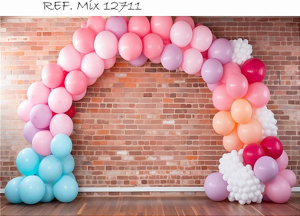 Fundo Fotográfico Sublimado  Tijolinhos Balões coloridos