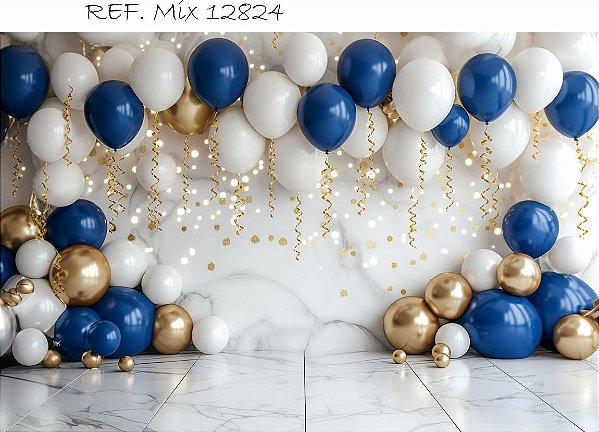 Fundo Fotográfico Balões Azuis e Brancos