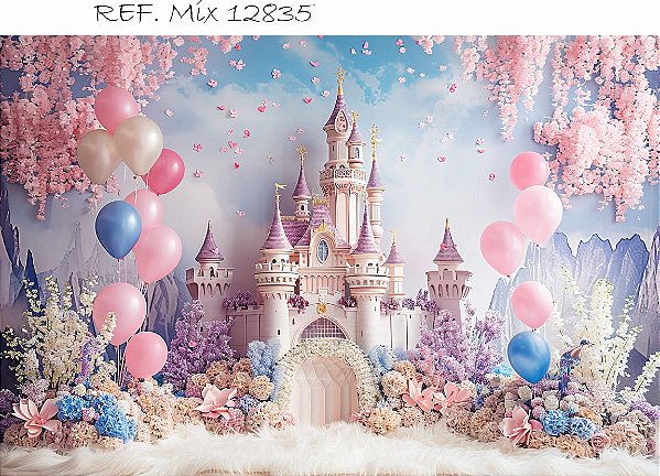 Fundo Fotográfico Balões Castelo Lilás