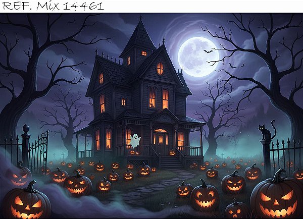 Fundo Fotográfico  Mansão Luar Halloween