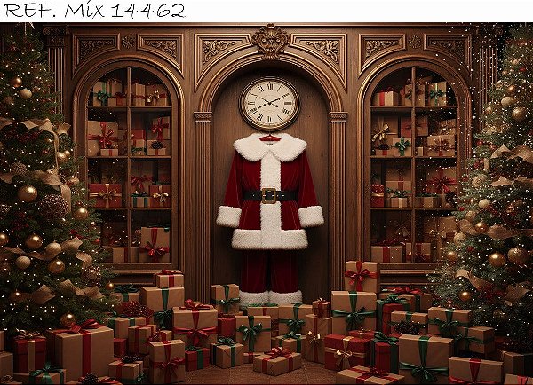 Fundo Fotográfico Presentes Roupa Papai Noel