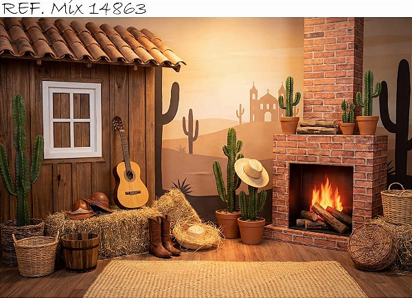 Fundo Fotográfico Sertanejo Cactus Lareira