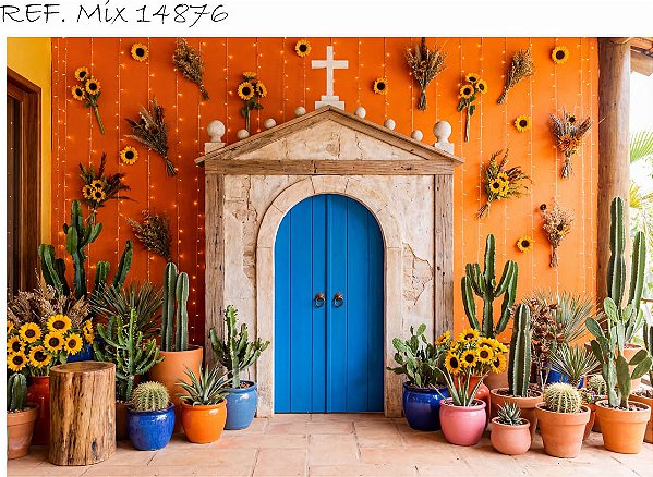 Fundo Fotográfico Igrejinha e Girassóis Colorido