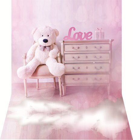 Fundo fotográfico para fotografias urso quartinho rosa