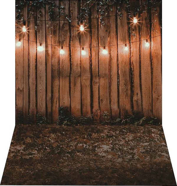 Fundo fotográfico para fotografias em tecido madeira e luzes