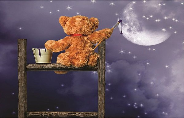 Fundo Fotográfico em tecido cenário urso pintor