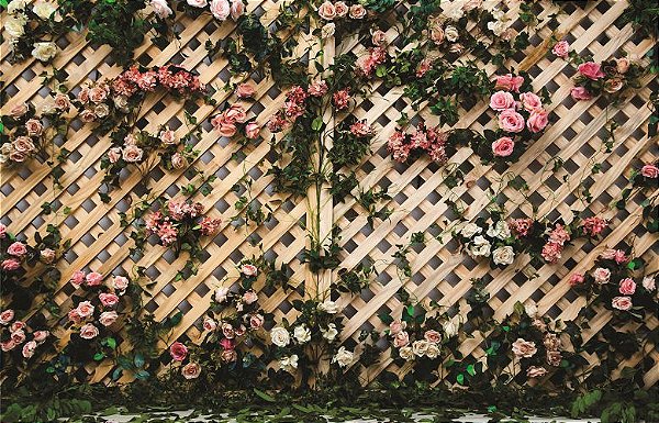 Fundo Fotográfico em tecido cenário trelissa floral