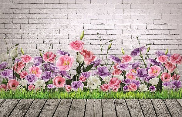 Fundo Fotográfico tijolinhos flores
