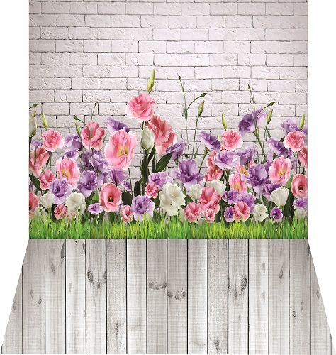 Fundo Fotográfico tijolinhos flores