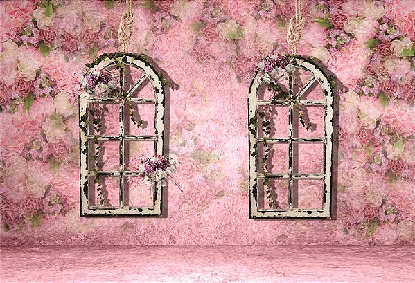 Fundo Fotográfico pintura rosa janelinhas