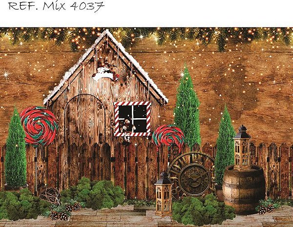 Fundo Fotográfico Cenário Natal Casa Madeira