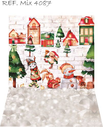 Fundo Fotográfico em Tecido Cenário Parede Tijolinhos Natal