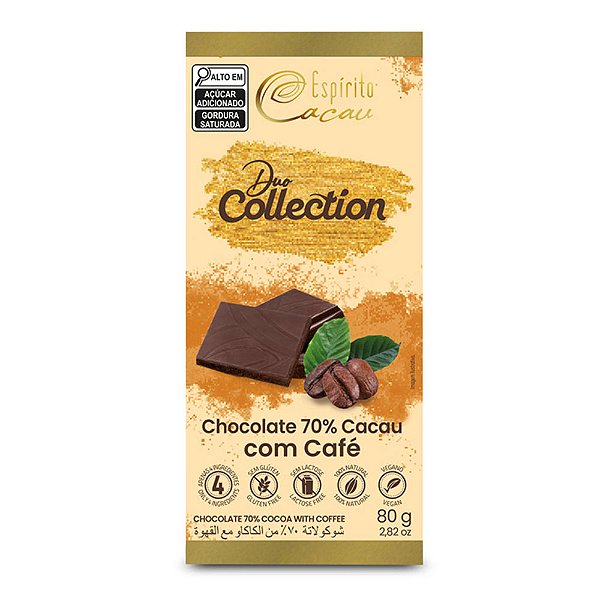Tablete de Chocolate 70% Cacau c/ Café Torrado - 80g