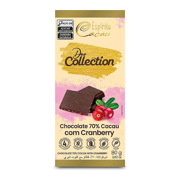 Tablete de Chocolate 70% Cacau c/ Cranberry - 80g