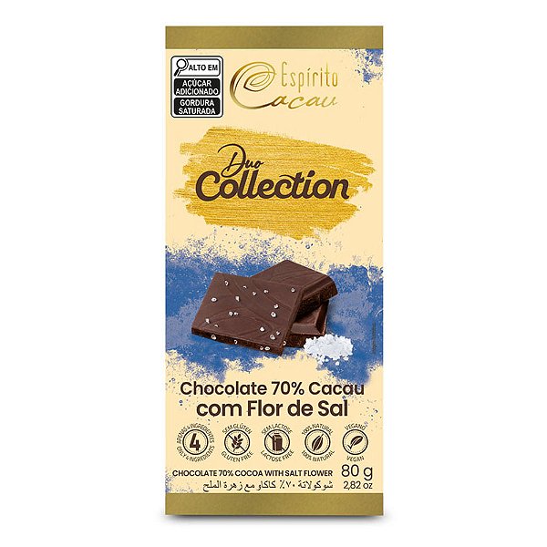 Tablete de Chocolate 70% Cacau c/ Flor de Sal - 80g