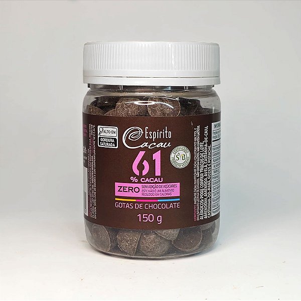 Gotas de Chocolate 61% Cacau Zero Açúcar - 150g
