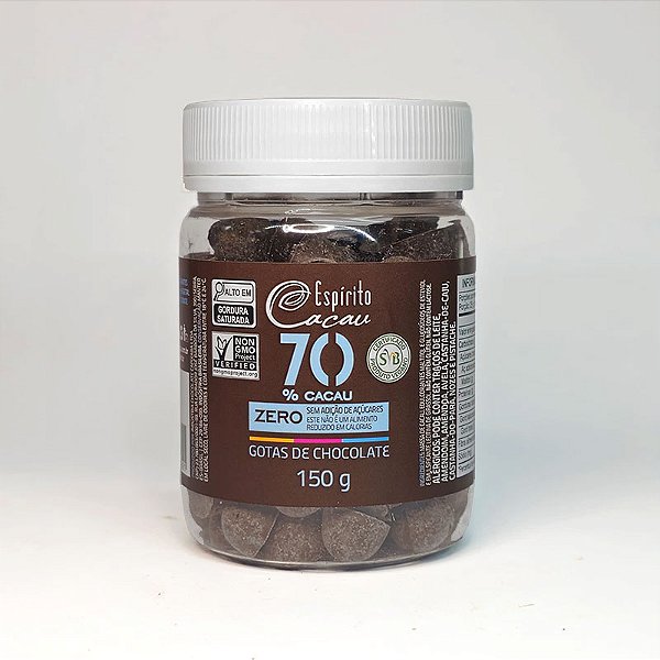 Gotas de Chocolate 70% Cacau Zero Açúcar - 150g