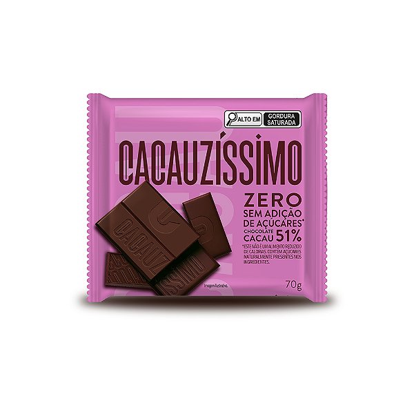 Tablete Chocolate 51% Cacau Zero Açúcar 70gr - Cacauzíssimo