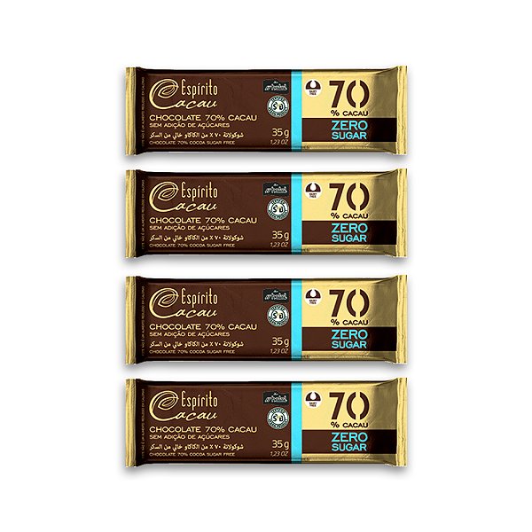 Kit Tablete de Chocolate 70% Cacau Zero Açúcar - 35g (4 und)