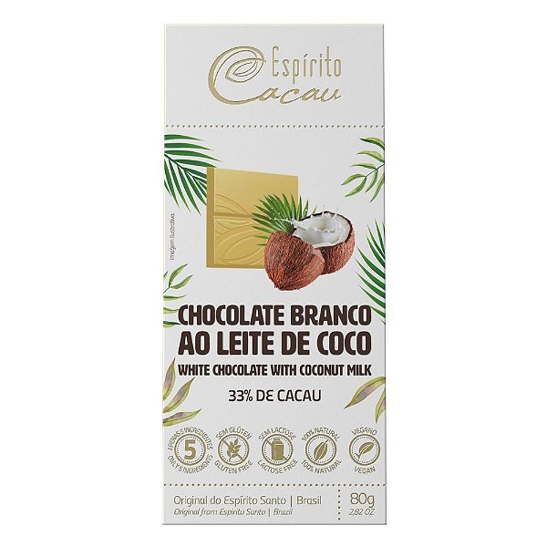 Tablete de Chocolate Branco 33% Cacau ao Leite de Coco - 80g