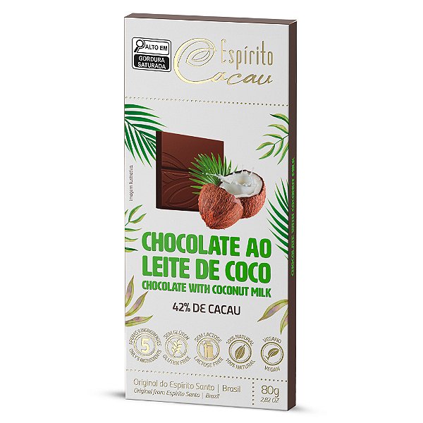 Tablete de Chocolate 42% Cacau ao Leite de Coco - 80g